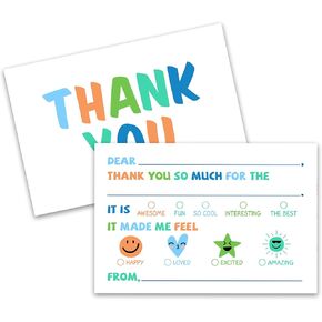 Colorful Thank You Card For Kids, Fill In The Blank Birthday Greeting Cards, Colorful Postcards, 20 Pack Thank You Notes With Envelopes, Baby Shower Party Supplies Decorations -B01 in Saudi Arabia