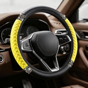 Bling Soft Leather Steering Wheel Cover, Steering Wheel Protector, 15 Inch Rhinestones Car Elastic Protector with Crystal Diamond for Women Girls, Car Accessory for Vehicles (Black) in Saudi Arabia