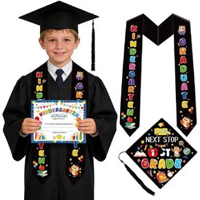 Kindergarten Graduation Sash and Diploma, Kindergarten Stole Certificates and DIY Graduation Cap Set, Colorful Congrats Grad Gifts for Kinder Graduates in Saudi Arabia