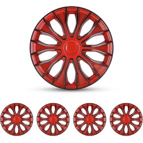 CPW 15 بوصة غطاء حافة العجلة Hubcaps Snap Universal On Car Truck SUV ABS & PC لملحقات السيارة استبدال أغطية العجلات، مجموعة من 4 (15 بوصة، طلاء أسود وأحمر) in Kuwait