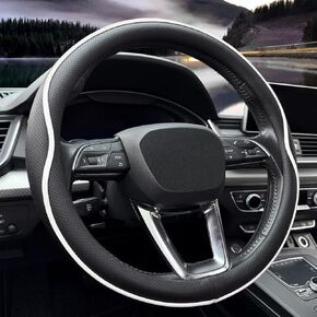 Car Steering Wheel Cover Full Surround - Soft Breathable Anti-Slip Heavyweight Safety Cover, Thick Cushioned Sports Style Universal Fit for Auto Truck SUV (Black/White) in Kuwait