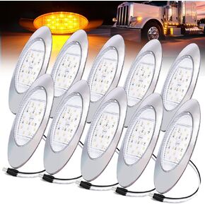 Pack of 10 6.5" Oval 16LED Clear Lens Amber Side Marker Lights with Connector Plug, Clearance Lights, Chrome Bezel, 12V DC for Truck Trailer RV in Kuwait