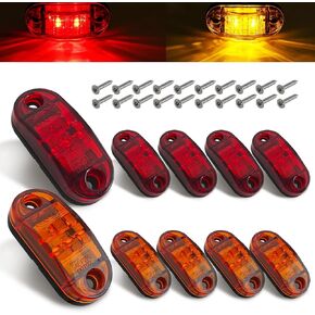 10 قطع مصابيح LED للمقطورة، مصابيح إشارة جانبية أمامية وخلفية، 2 مصباح مؤشر LED للتخليص باللون الأحمر الكهرماني، مصباح تحديد مثبت على سطح بيضاوي مقاوم للماء لشاحنة قارب RV 12 فولت (أصفر) in Kuwait