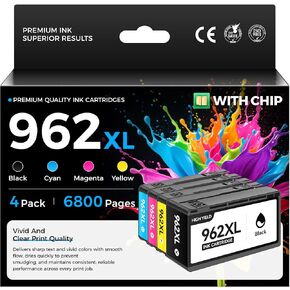 مجموعة خراطيش حبر 962XL مكونة من 4 قطع بديلة عالية الإنتاجية لحبر HP 962XL 962 المتوافق مع طابعة OfficeJet 9012 Pro 9010 9014 9015e 9016 9018 9019 9020 9022 9025 9028e، أسود سماوي أرجواني أصفر in Kuwait