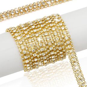 3 Yards 3 Rows Rhinestone Chain for Crafts, Gold Crystal Rhinestone Trim Close Chain for Jewelry Making, Wedding Dress, Clothing, Bouquet, Cups, Photo Frame, Home Decorations in Kuwait