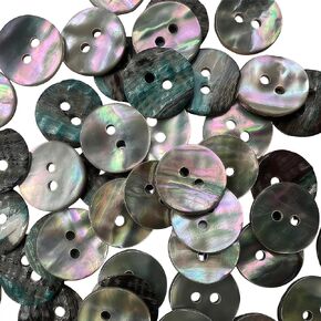 Sewing Buttons 50pcs 15mm 2 Holes Genuine Dark Abalone Shell Buttons for Shirts, Natural Iridescent Shells Button for DIY Craft Sewing - (Size: 15mm) in Kuwait