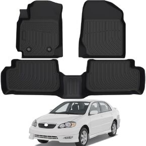 All Weather Rubber Car Floor Mats Compatible with 2003-2008 Toyota Corolla, 3D, Raised Edges, Full Set Includes 1st and 2nd Rows Maximum Coverage, Laser Measured, Non Slip, Corolla Accessories in Saudi Arabia