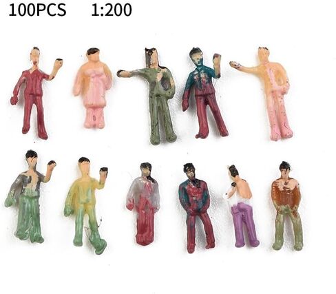 Miniature Painted Figures 1:200 Scale 100PCS Standing Seated People for Model Train Layouts Diorama Scenery Building ABS Plastic Multicolor Random Pack in Saudi Arabia