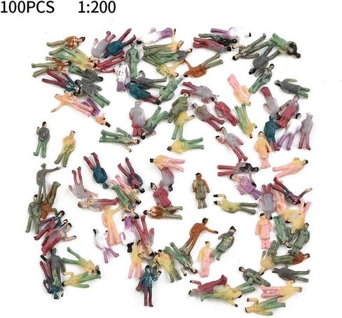 Miniature Painted Figures 1:200 Scale 100PCS Standing Seated People for Model Train Layouts Diorama Scenery Building ABS Plastic Multicolor Random Pack in Saudi Arabia