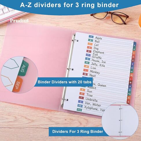 مجموعتان من فواصل الحروف الأبجدية من A-Z لـ 3 مجلدات حلقية، و20 فواصل مجلد مع علامات تبويب - فواصل دفتر ملاحظات ورقية بيضاء مع علامات تبويب متعددة الألوان (8.5 × 11 بوصة) in Kuwait