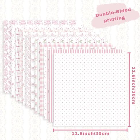 24 Sheets Pink Bow Pattern Paper - 12 x 12In, Double-Sided Scrapbook Specialty Paper Coquette Ribbon and Floral Preppy Pink Decorative Craft for Card Making Photo Album Journal DIY Craft in Saudi Arabia