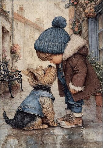 Great Jigsaw Puzzles for Adults 300 Pieces Little Boy Kissing Puppy Puzzles for Adults Toys Gift Family Decoration Kids Puzzle in Kuwait