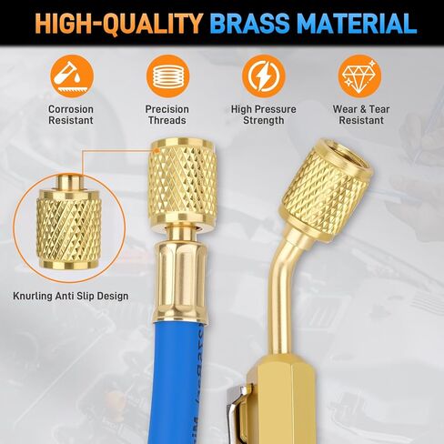 29985 Plus II 1/4" مجموعة خرطوم تبريد HVAC، خراطيم منخفضة الخسارة 60 بوصة مع صمام كروي مدمج، تركيبات مضيئة قياسية 1/4 بوصة، 800 رطل لكل بوصة مربعة، لـ R410A R134A R22 والمبردات الشائعة، أحمر/أصفر/أزرق (3 عبوات) in Kuwait