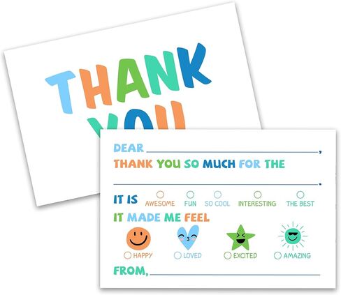 Colorful Thank You Card For Kids, Fill In The Blank Birthday Greeting Cards, Colorful Postcards, 20 Pack Thank You Notes With Envelopes, Baby Shower Party Supplies Decorations -B01 in Saudi Arabia