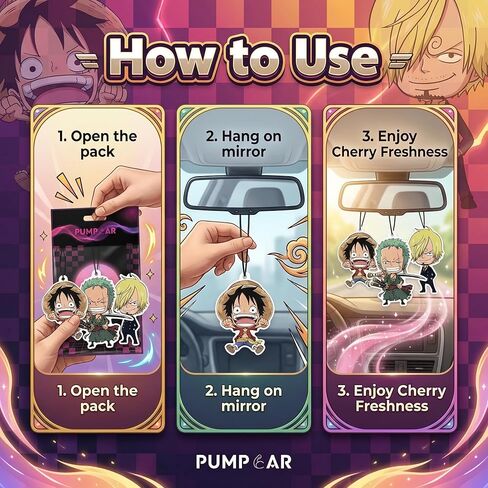 PumpCar 2 قطعة قبعة القش لوفي زورو سانجي معلقة على الوجهين اليابانية أنيمي الكرز المعطرة قطعة واحدة سيارة معطر الهواء كول أنيمي معلقة معطرات الهواء للمرآة اكسسوارات السيارات الداخلية الهدايا in Kuwait