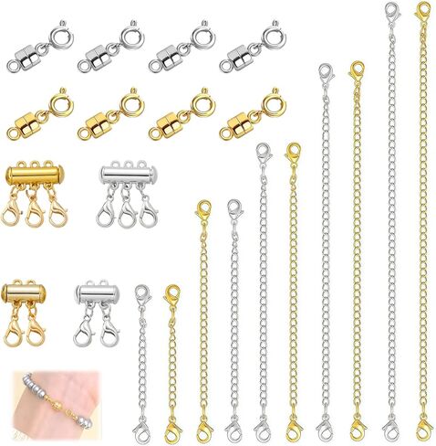 22 Premium Necklace Clasp and Extender Set - Adjustable Chain Extensions with Secure Lobster Clasps for Necklaces, Bracelets & Jewelry Making - Multi-Size Accessories for Layering in Saudi Arabia