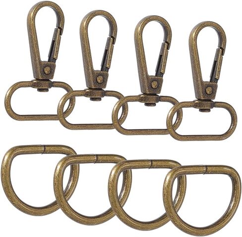 1 Box 10 Sets 20Pcs Swivel Snap Hooks 1 Inch Lobster Claw Clasp and D Ring Bulk Alloy Metal Bronze Push Gate Oval Trigger Snap Hook Clasps for Keychains Purse Strap Landyard DIY Craft Making in Kuwait