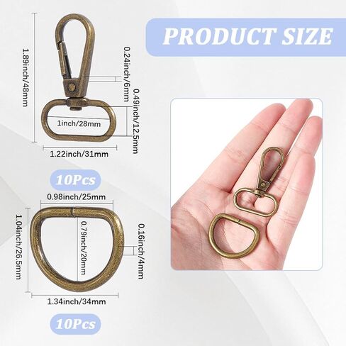 1 Box 10 Sets 20Pcs Swivel Snap Hooks 1 Inch Lobster Claw Clasp and D Ring Bulk Alloy Metal Bronze Push Gate Oval Trigger Snap Hook Clasps for Keychains Purse Strap Landyard DIY Craft Making in Kuwait