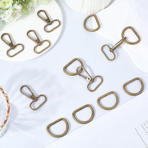 1 Box 10 Sets 20Pcs Swivel Snap Hooks 1 Inch Lobster Claw Clasp and D Ring Bulk Alloy Metal Bronze Push Gate Oval Trigger Snap Hook Clasps for Keychains Purse Strap Landyard DIY Craft Making in Kuwait