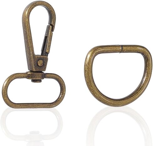 1 Box 10 Sets 20Pcs Swivel Snap Hooks 1 Inch Lobster Claw Clasp and D Ring Bulk Alloy Metal Bronze Push Gate Oval Trigger Snap Hook Clasps for Keychains Purse Strap Landyard DIY Craft Making in Kuwait