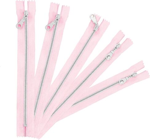 10 Pcs Black Tape Silver Metal Gauge #3 Fancy Donut Pull Zippers Close End Zippers Bulk for Sewing Crafts Bags Purse [Kyezi Design & Craft] (Light Pink, 8 inches) in Saudi Arabia