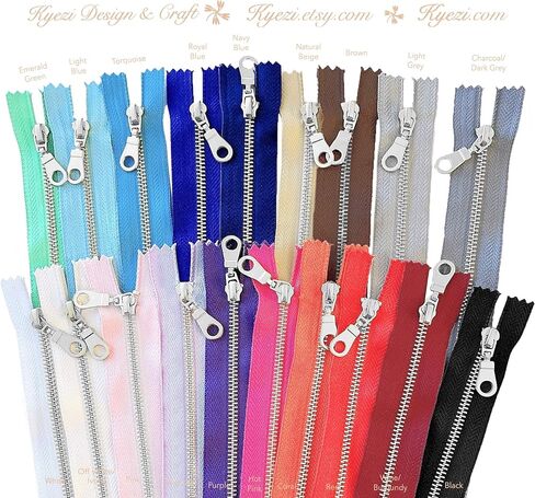 10 Pcs Black Tape Silver Metal Gauge #3 Fancy Donut Pull Zippers Close End Zippers Bulk for Sewing Crafts Bags Purse [Kyezi Design & Craft] (Light Pink, 8 inches) in Saudi Arabia