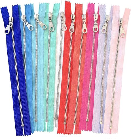 10 Pcs Black Tape Silver Metal Gauge #3 Fancy Donut Pull Zippers Close End Zippers Bulk for Sewing Crafts Bags Purse [Kyezi Design & Craft] (Light Pink, 8 inches) in Saudi Arabia