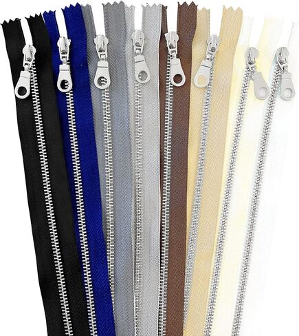 10 Pcs Black Tape Silver Metal Gauge #3 Fancy Donut Pull Zippers Close End Zippers Bulk for Sewing Crafts Bags Purse [Kyezi Design & Craft] (Light Pink, 8 inches) in Saudi Arabia