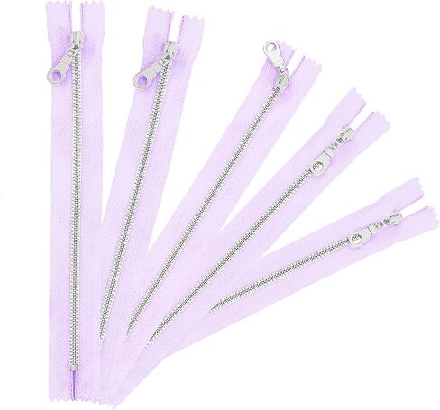 10 Pcs Black Tape Silver Metal Gauge #3 Fancy Donut Pull Zippers Close End Zippers Bulk for Sewing Crafts Bags Purse [Kyezi Design & Craft] (Light Pink, 8 inches) in Saudi Arabia