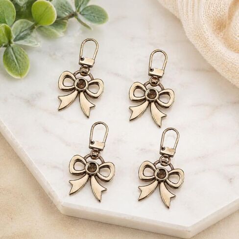 4 Pack Metal Zipper Pulls Replacement Bow Charms Keychain Tabs for Purse Clothes Craftings Durable Fashion Accessories (Gold) in Saudi Arabia