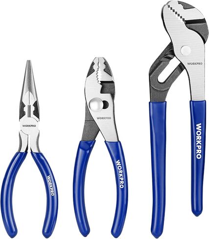 WORKPRO Pliers Set, 3-Piece Pliers Tool Kit with Soft Handle Includes 6" Needle Nose Plier, 6" Slip Joint Plier, 8" Groove Plier, for Home Repairing, Plumbing, Electronic Devices & Making Crafts in Saudi Arabia