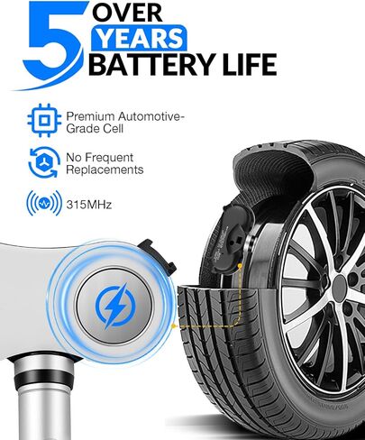 مستشعر TPMS مبرمج مسبقًا 315 ميجاهرتز لـ: -Toyota Sequoia 2008-2017، Sienna 2007-2020، Tundra 2007-2020، مستشعرات نظام مراقبة ضغط الإطارات OE # 42607-08010 4260708010 42607-0C070 (4 عبوات) in Kuwait