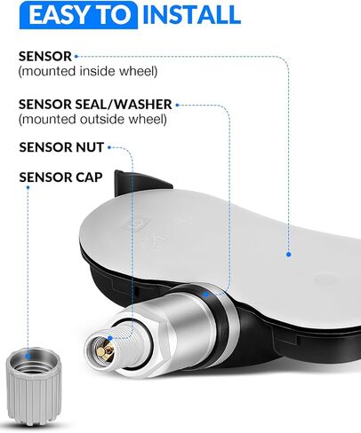 مستشعر TPMS مبرمج مسبقًا 315 ميجاهرتز لـ: -Toyota Sequoia 2008-2017، Sienna 2007-2020، Tundra 2007-2020، مستشعرات نظام مراقبة ضغط الإطارات OE # 42607-08010 4260708010 42607-0C070 (4 عبوات) in Kuwait