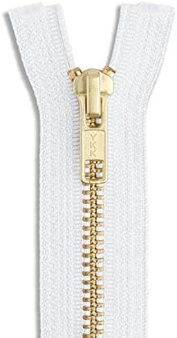 16 Inch White Brass Separating Jacket Zipper – Open-End Metal Zipper with Automatic Lock Slider for Jackets in Saudi Arabia