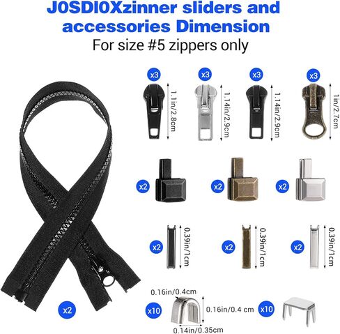 41 Pcs Zipper Repair Kit Black Separating Jacket Zippers Universal Replacement Slider Kit Metal Zippers Retainer Box Top Stop Bottom Replacement Zipper Fix Repair Tool for Jacket Coat Boot Backpack in Kuwait