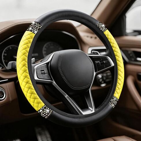 Bling Soft Leather Steering Wheel Cover, Steering Wheel Protector, 15 Inch Rhinestones Car Elastic Protector with Crystal Diamond for Women Girls, Car Accessory for Vehicles (Black) in Kuwait