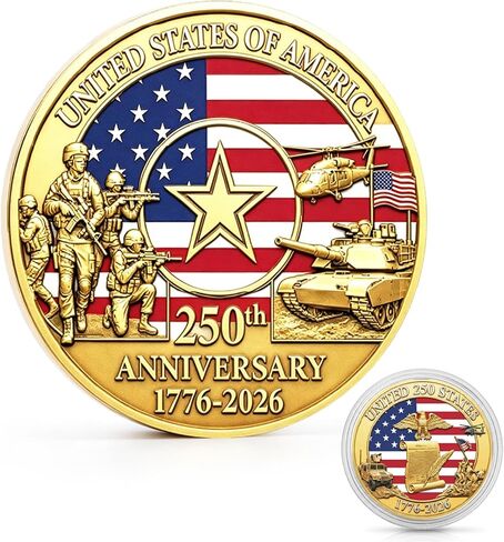 5 Pcs 250th Anniversary Commemorative Coins, Patriotic Double-Sided High Relief Military Challenge Coin, America 250 Merchandise Collector Coin for Celebration & Gifting (Gold) in Saudi Arabia
