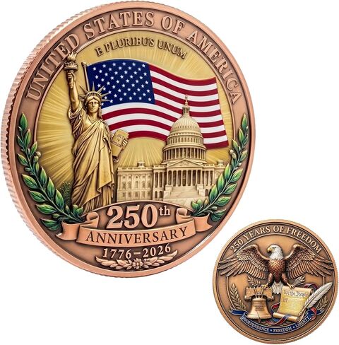 250th Anniversary Coin 1776-2026, America 250 Liberty Commemorative Coin, USA Semiquincentennial Challenge Coin, Patriotic Freedom Collectible Veterans Gift in Saudi Arabia