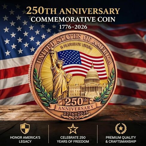 250th Anniversary Coin 1776-2026, America 250 Liberty Commemorative Coin, USA Semiquincentennial Challenge Coin, Patriotic Freedom Collectible Veterans Gift in Saudi Arabia