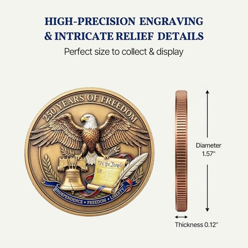 250th Anniversary Coin 1776-2026, America 250 Liberty Commemorative Coin, USA Semiquincentennial Challenge Coin, Patriotic Freedom Collectible Veterans Gift in Saudi Arabia