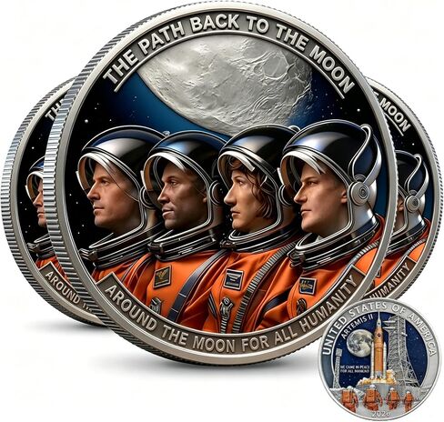 Artemis II Lunar Mission Commemorative Coin 2026, Space Exploration Challenge Coin with Silver Plated Finish, Collector Coins for Astronomy Lovers in Saudi Arabia