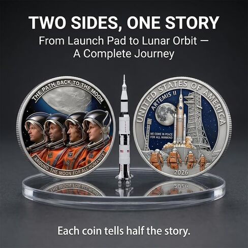Artemis II Lunar Mission Commemorative Coin 2026, Space Exploration Challenge Coin with Silver Plated Finish, Collector Coins for Astronomy Lovers in Saudi Arabia