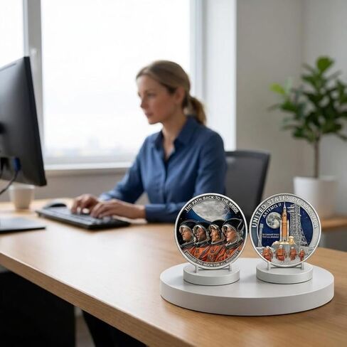 Artemis II Lunar Mission Commemorative Coin 2026, Space Exploration Challenge Coin with Silver Plated Finish, Collector Coins for Astronomy Lovers in Saudi Arabia