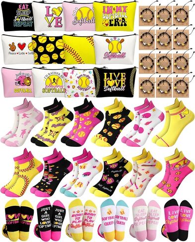 48 Pcs Softball Team Gifts for Women Include Cosmetic Bags Socks Bracelets and Cards for Teen Girls Players Coach in Kuwait