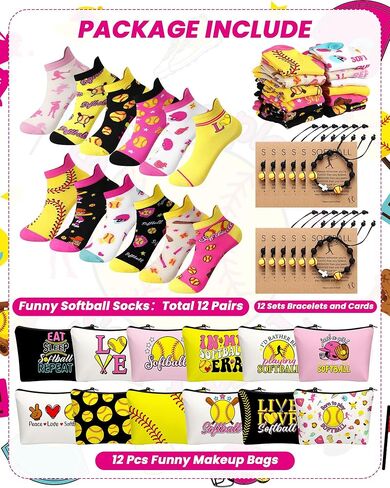 48 Pcs Softball Team Gifts for Women Include Cosmetic Bags Socks Bracelets and Cards for Teen Girls Players Coach in Kuwait