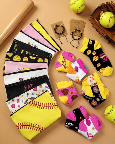 48 Pcs Softball Team Gifts for Women Include Cosmetic Bags Socks Bracelets and Cards for Teen Girls Players Coach in Kuwait