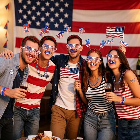 136PCS 4th of July Accessories - Patriotic Party Pavors Memorial Independence Day Supplies USA Themed Decorations American Parade Red White Blue Fun Stuff Activities Goodie Bags Gifts Bulk in Kuwait