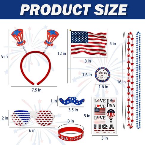 136PCS 4th of July Accessories - Patriotic Party Pavors Memorial Independence Day Supplies USA Themed Decorations American Parade Red White Blue Fun Stuff Activities Goodie Bags Gifts Bulk in Kuwait