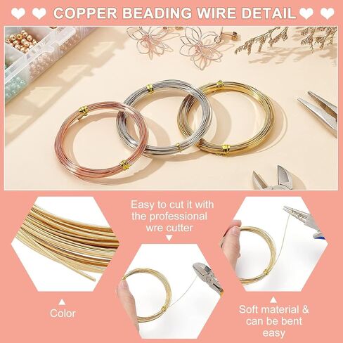 20 Feet Unplated Half Round Craft Wire 0.8x0.4mm Copper Bead String for Necklace Bracelet Beading Jewelry Making Supplies and Craft in Kuwait