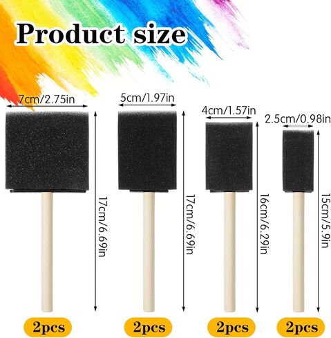 8 Pcs Foam Paint Brushes Set, 4 Sizes Wood Handle Sponge Paint Brush 1" 1.57" 2" 3" Sponge Brushes with Wooden Handle for PaintingStaining Varnishes DIY Craft Projects in Kuwait